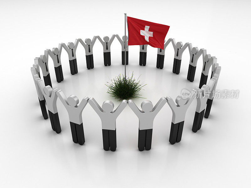 图形团队与瑞士国旗- 3D渲染